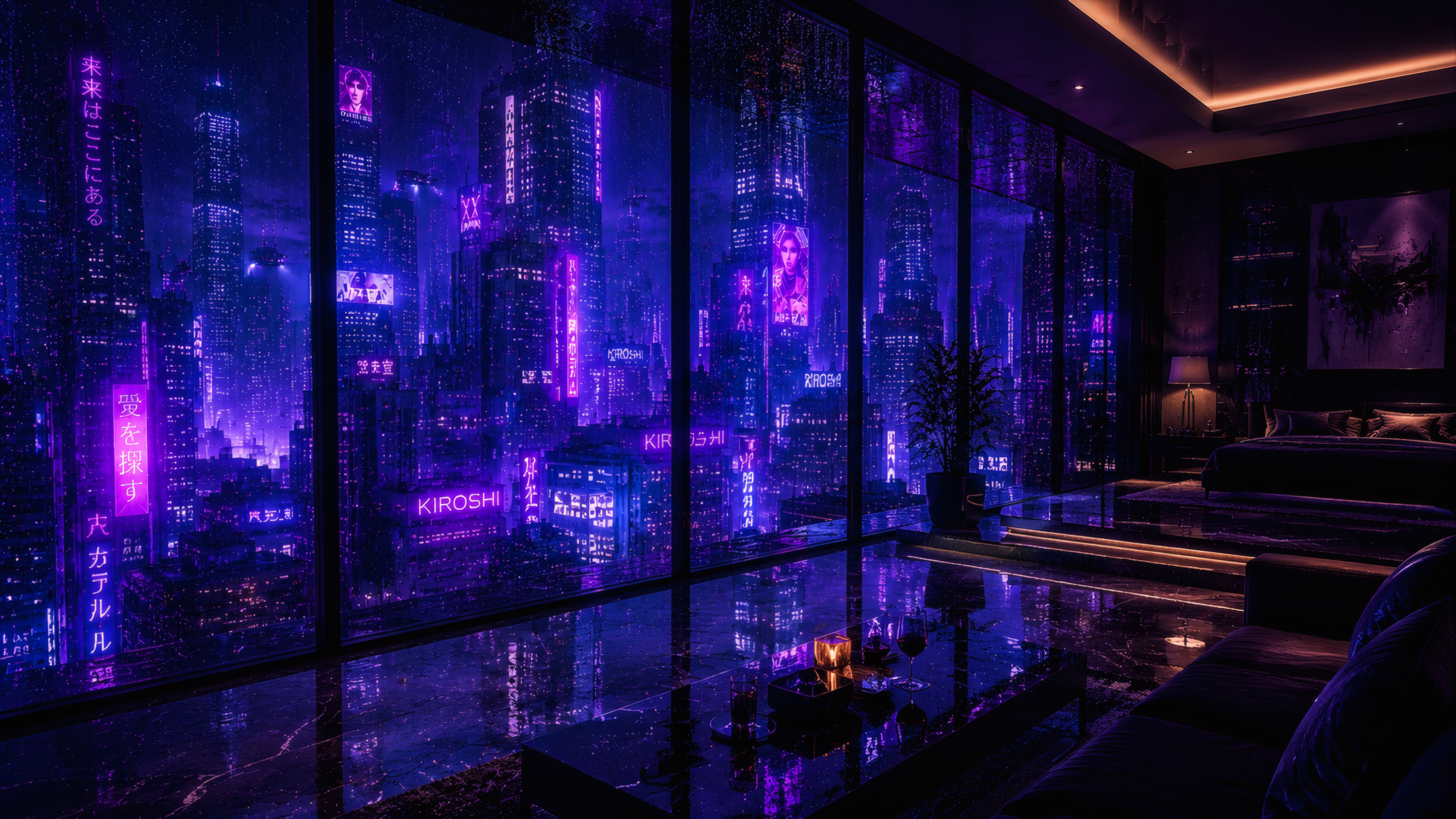 Penthouse Vista of the Violet Megalopolis wallpaper preview