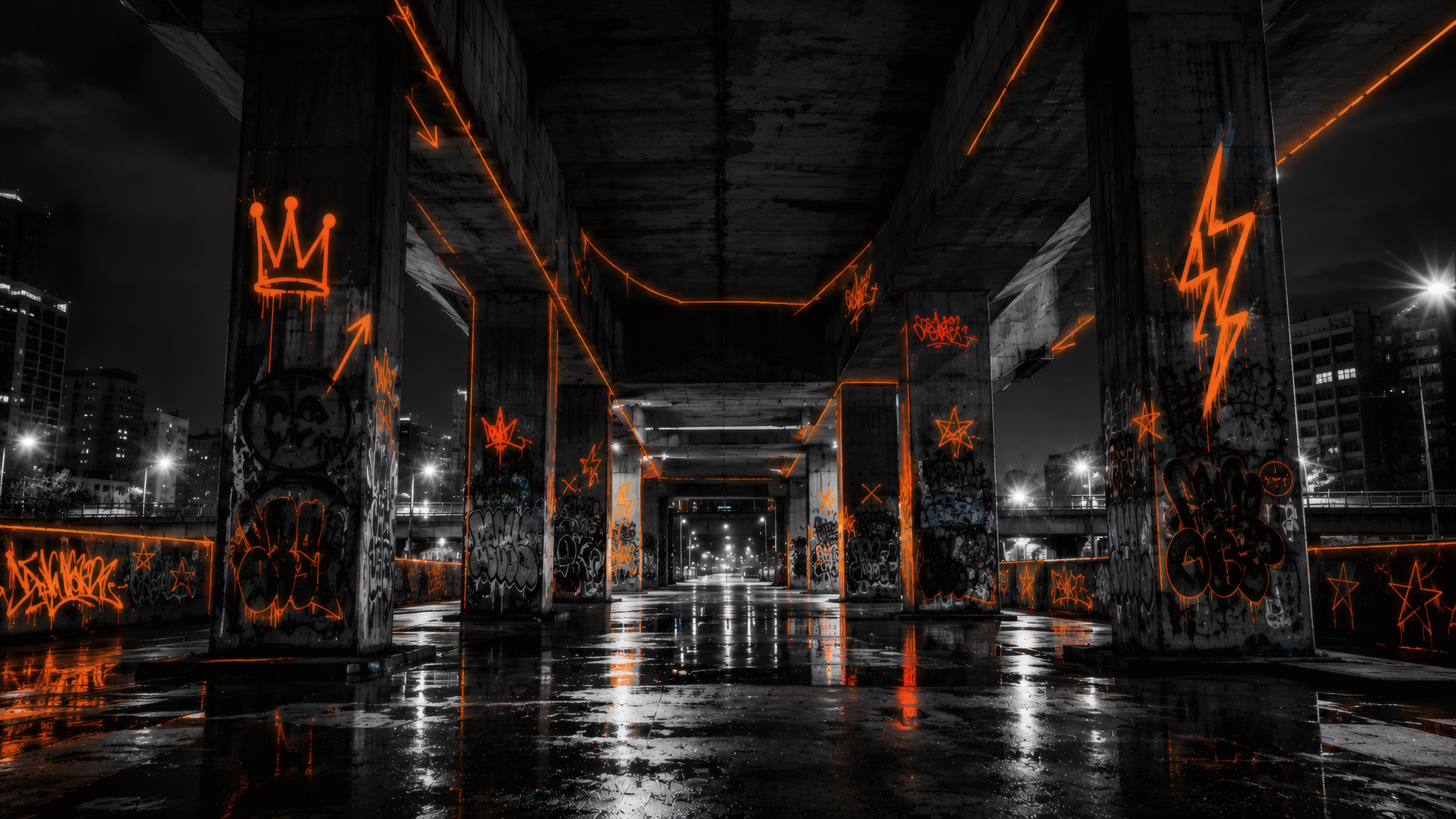 Underground Pulse: The Neon Orange Cyber-Graffiti wallpaper preview