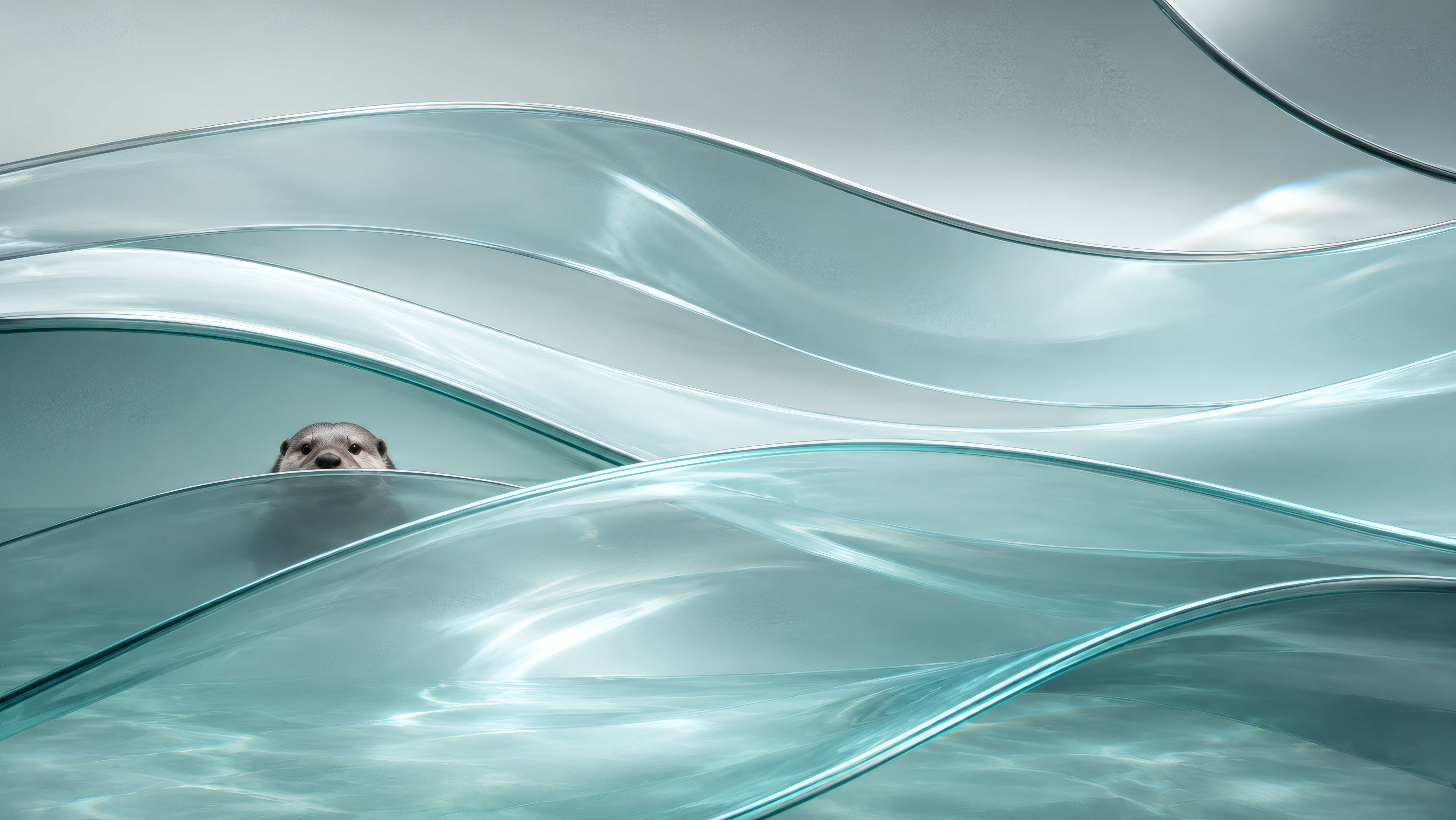 Otter Peeking Through Glass Waves wallpaper preview