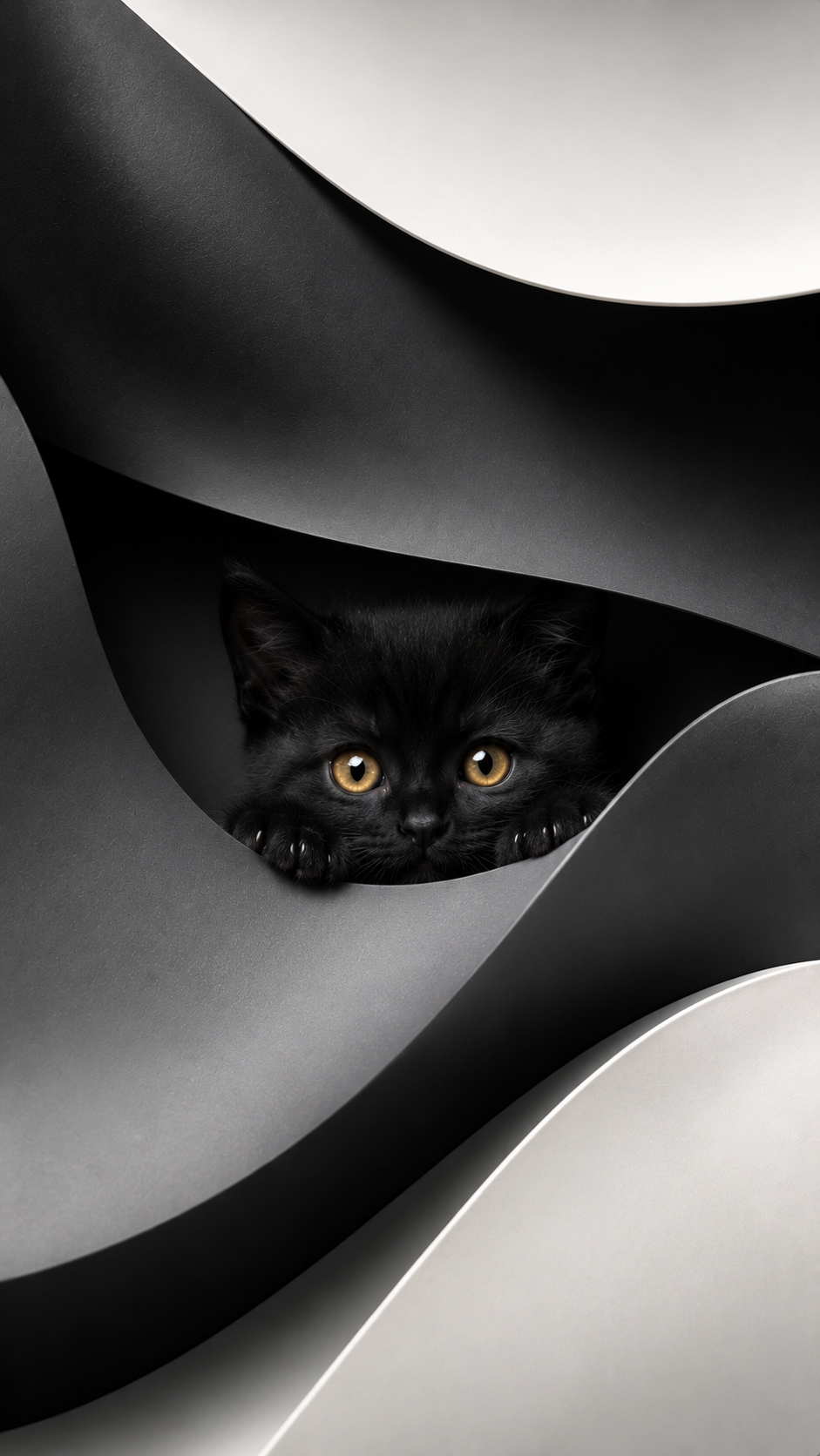 Kitten in Monochrome Waves wallpaper preview