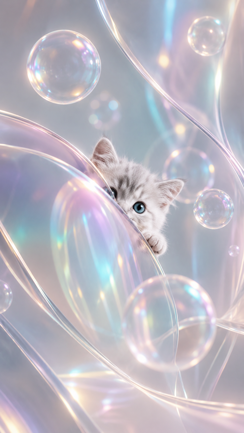 Kitten in Iridescent Bubbles wallpaper preview