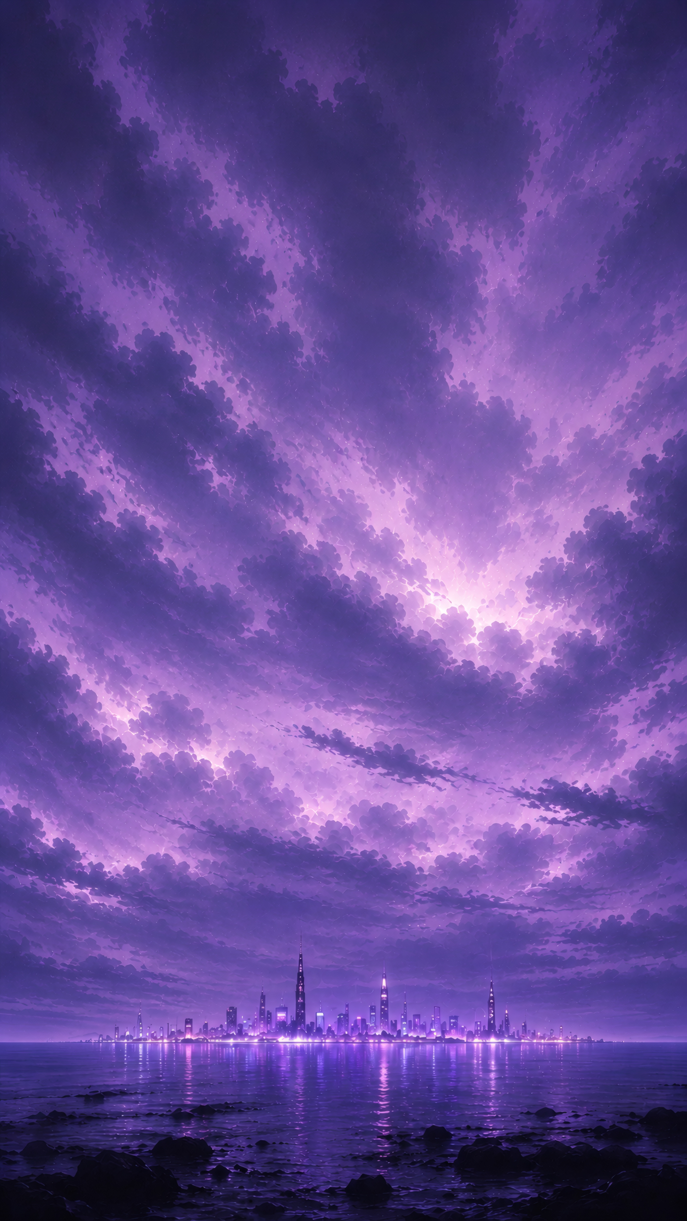 Violet Nebula City wallpaper preview